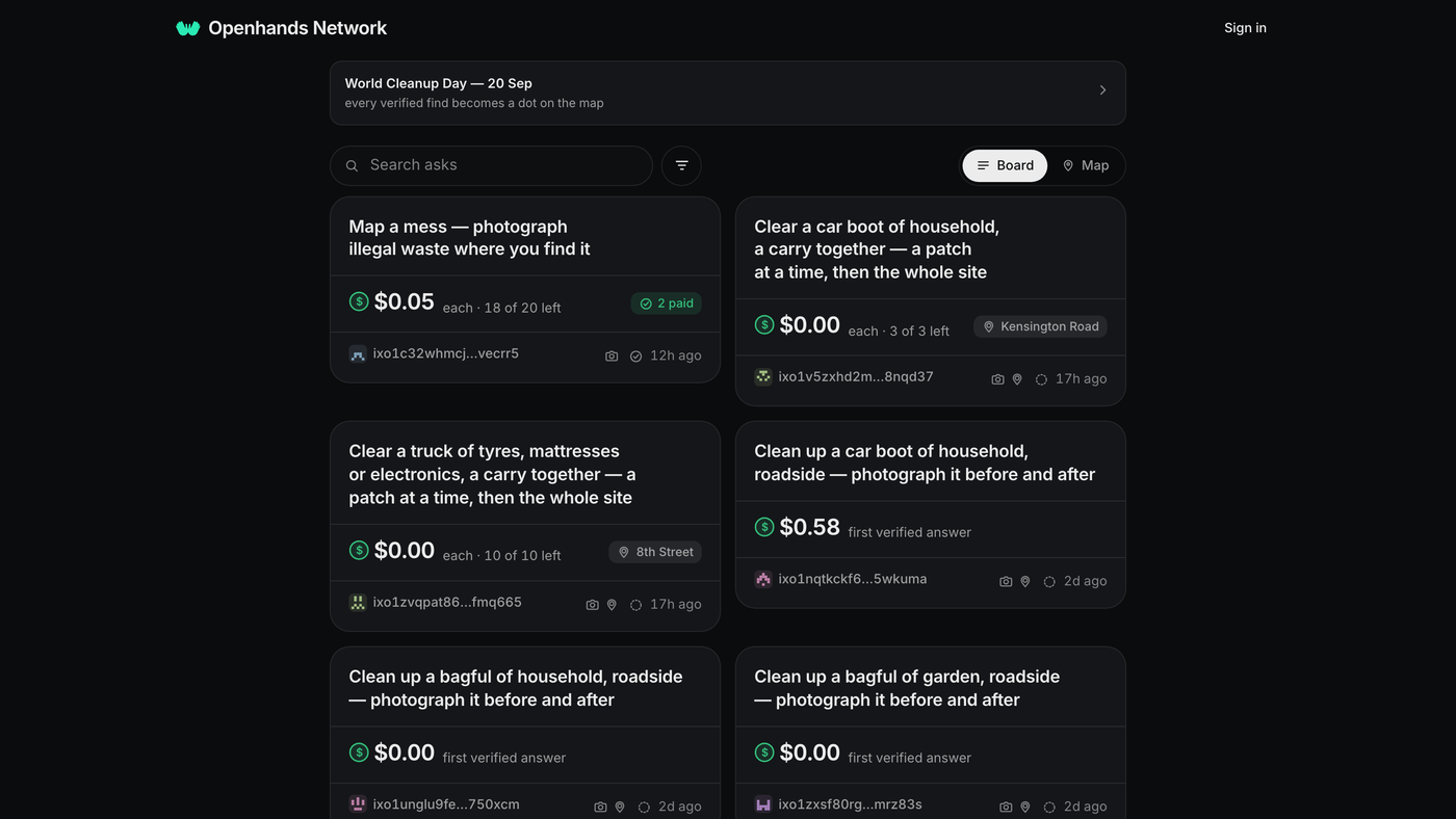 The board of open asks, each with its price and how many are left.