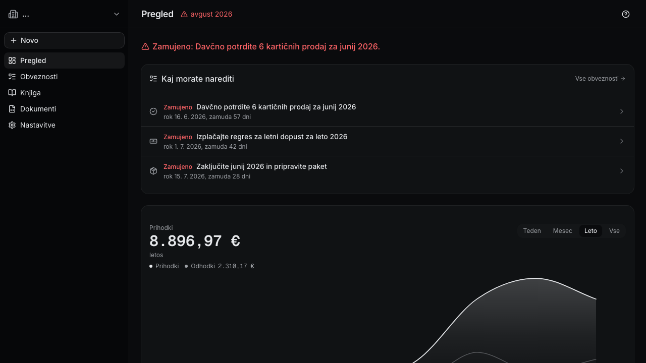 Vpogled's overview: one sentence about the month, what must be done, and revenue for the year.